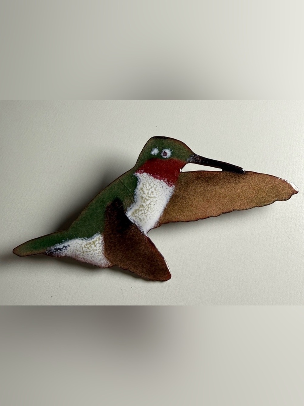 Vintage Handcrafted Hummingbird large enamel brooch pin very unique